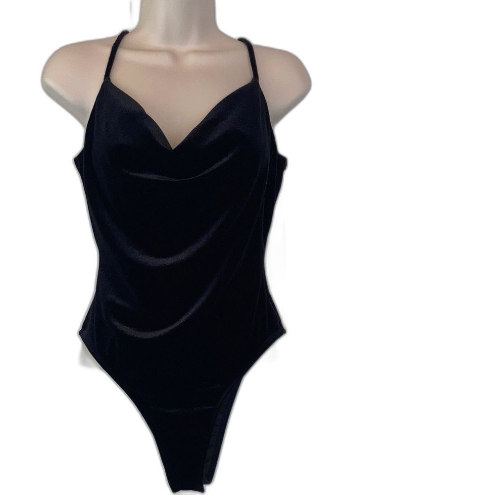 1 Piece Body Suit Velour Black Soft Velvet Womens Small